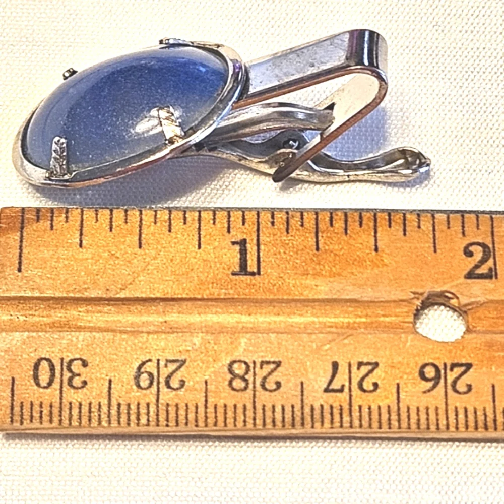 Vintage Oval-shaped, Silver-plated Blue Kyanite Cufflinks, and Matching Tie Clip